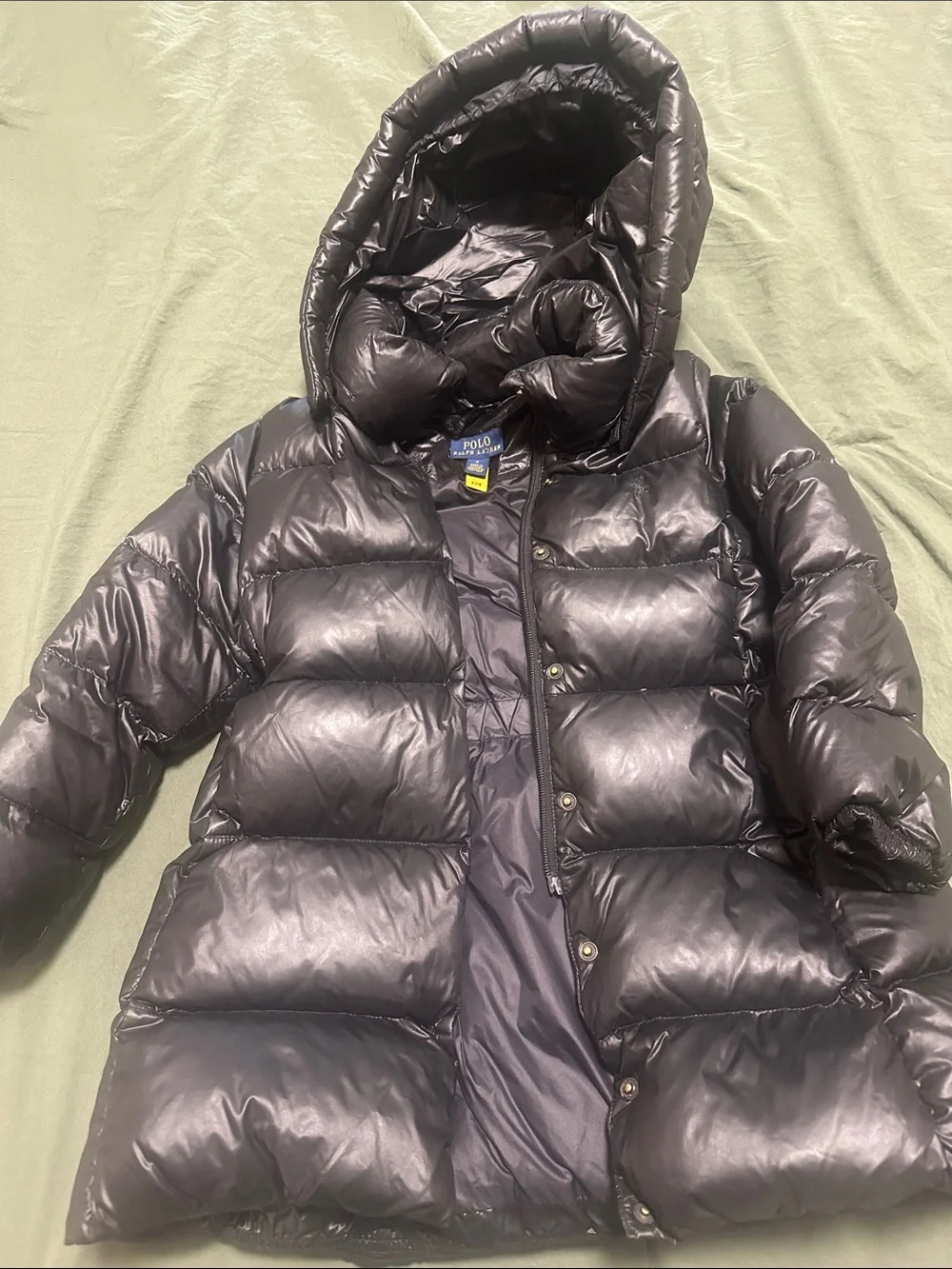 Polo by Ralph Lauren Kids Shiny Black Quilted Puffer Jacket with Hood
